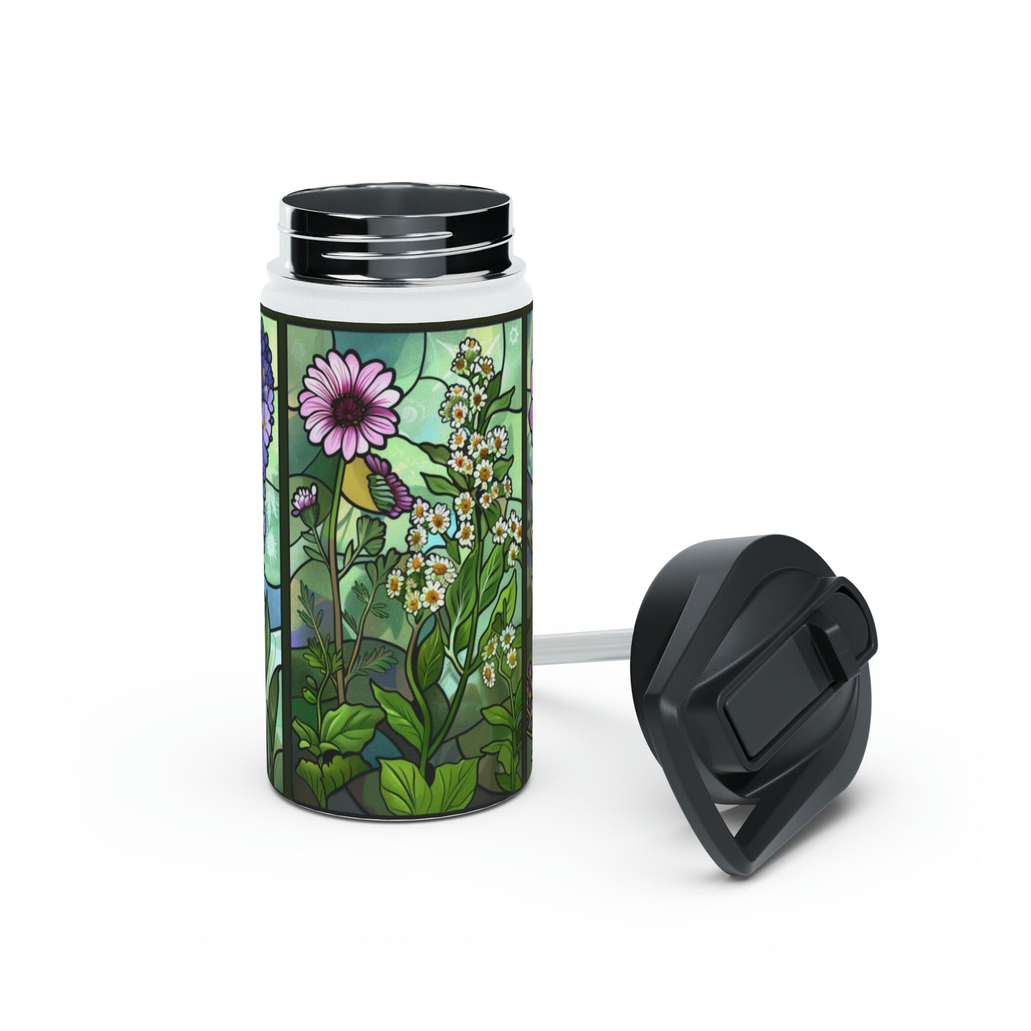 Mosaic Flowers Stainless Steel Water Bottle, Standard Lid