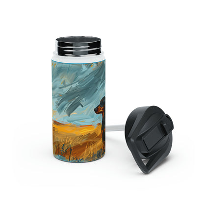 Dachshund Oil Painting Stainless Steel Water Bottle, Standard Lid