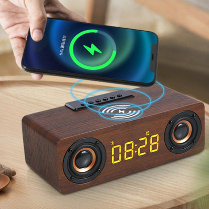 RetroWood 4-in-1 Wireless Charger Bluetooth Speaker Alarm Clock