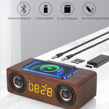 RetroWood 4-in-1 Wireless Charger Bluetooth Speaker Alarm Clock