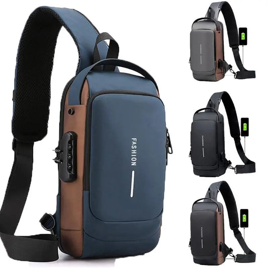 Men Anti Theft Chest Bag Shoulder Bags USB Charging Crossbody Package