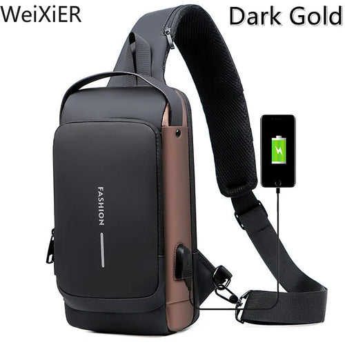 Men Anti Theft Chest Bag Shoulder Bags USB Charging Crossbody Package