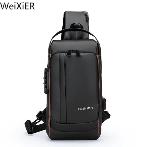 Men Anti Theft Chest Bag Shoulder Bags USB Charging Crossbody Package