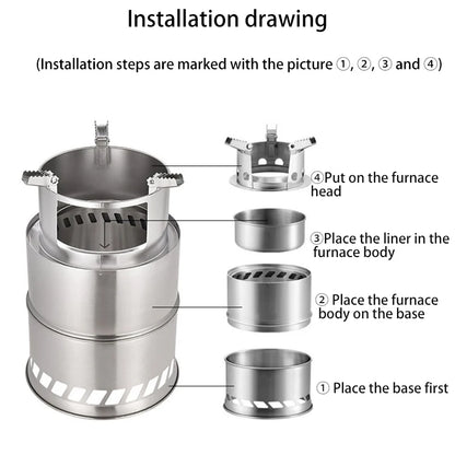 Vilead Camping Wood Stove Equipment Bushcraft Stainless Steel Portable