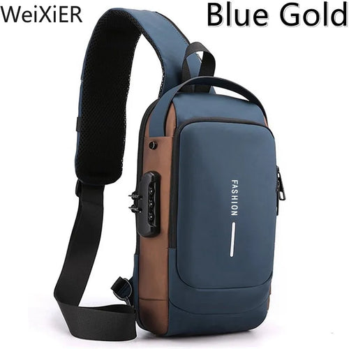 Men Anti Theft Chest Bag Shoulder Bags USB Charging Crossbody Package