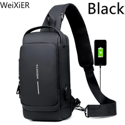 Men Anti Theft Chest Bag Shoulder Bags USB Charging Crossbody Package