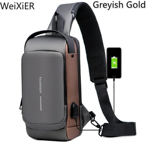 Men Anti Theft Chest Bag Shoulder Bags USB Charging Crossbody Package