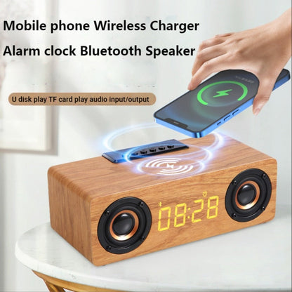 RetroWood 4-in-1 Wireless Charger Bluetooth Speaker Alarm Clock