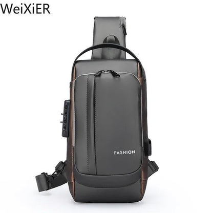 Men Anti Theft Chest Bag Shoulder Bags USB Charging Crossbody Package