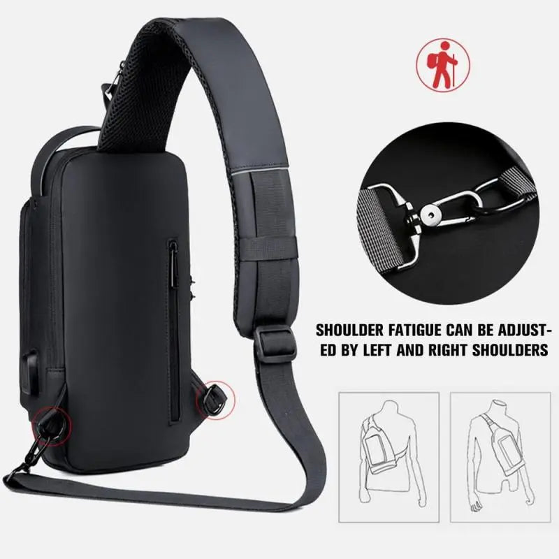 Men Anti Theft Chest Bag Shoulder Bags USB Charging Crossbody Package