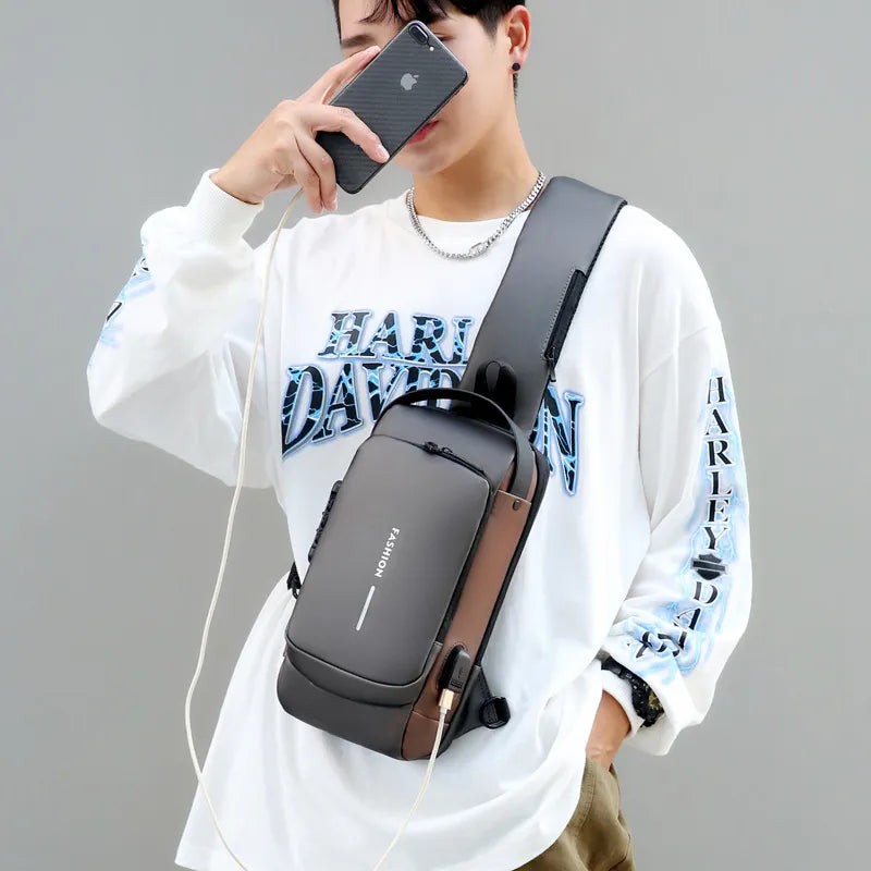 Men Anti Theft Chest Bag Shoulder Bags USB Charging Crossbody Package