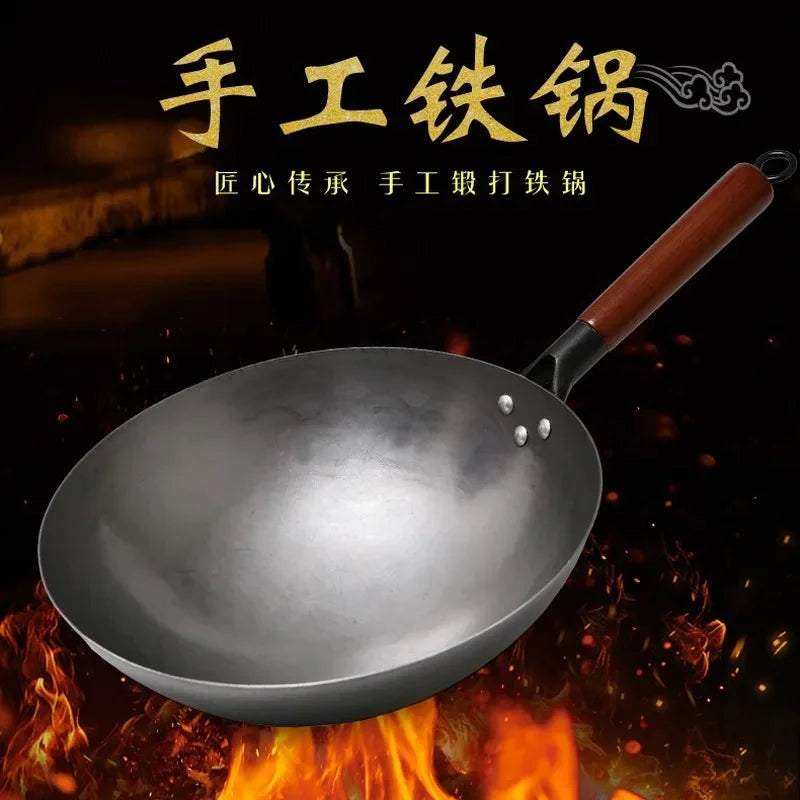 Heritage WokMaster Traditional Hand-Forged Iron Wok with Wooden Handle