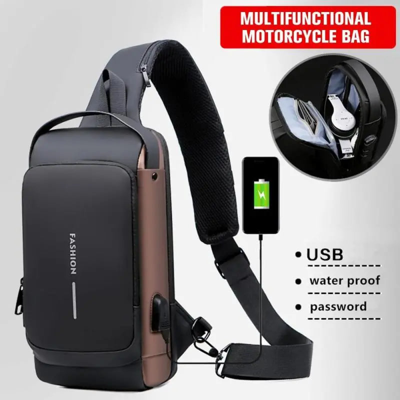 Men Anti Theft Chest Bag Shoulder Bags USB Charging Crossbody Package