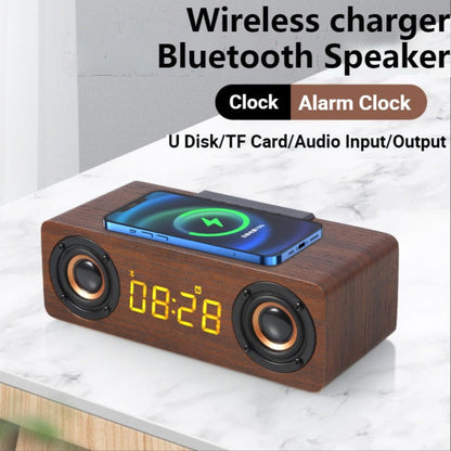 RetroWood 4-in-1 Wireless Charger Bluetooth Speaker Alarm Clock