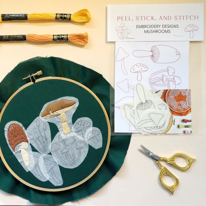 DIY Mushroom Embroidery. Peel Stick and Stitch Patterns