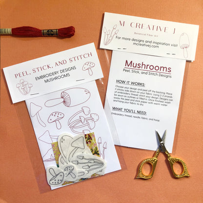 DIY Mushroom Embroidery. Peel Stick and Stitch Patterns