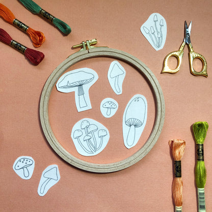 DIY Mushroom Embroidery. Peel Stick and Stitch Patterns